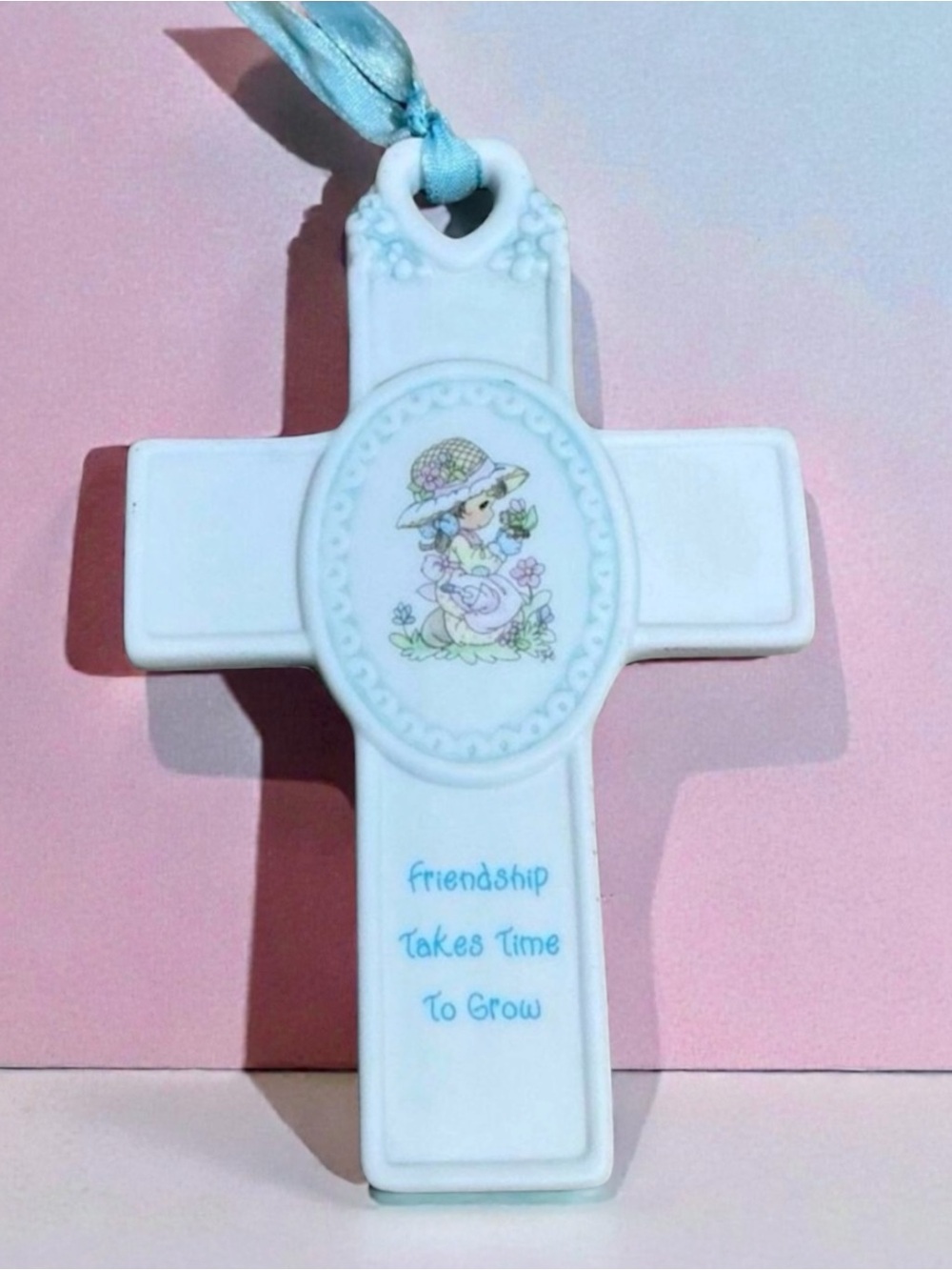 Vintage Precious Moments | Porcelain Cross | Friendship Takes Time to Grow